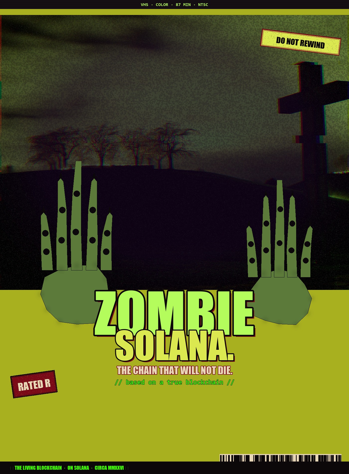 Zombie Solana — VHS horror sleeve · The chain that will not die